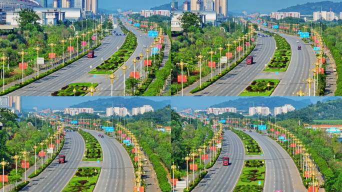 航拍广西崇左市交通东盟大道