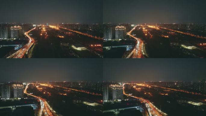 航拍郑州铁路北站夜景