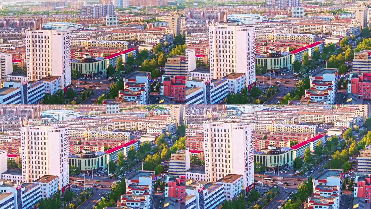 东北辽宁盘锦城市风景航拍街道