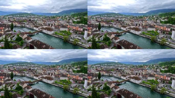 瑞士卢塞恩历史古城中心的俯视图