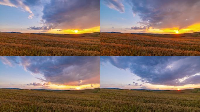 托斯卡纳，日落时分，云朵在田园诗般的麦田上移动