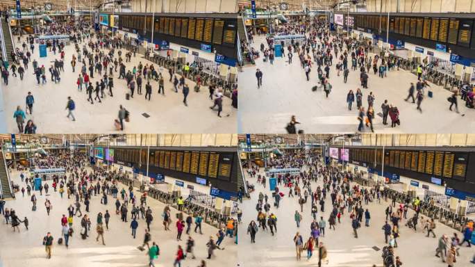 英国，英国，英国，伦敦市中心滑铁卢车站拥挤的通勤人群