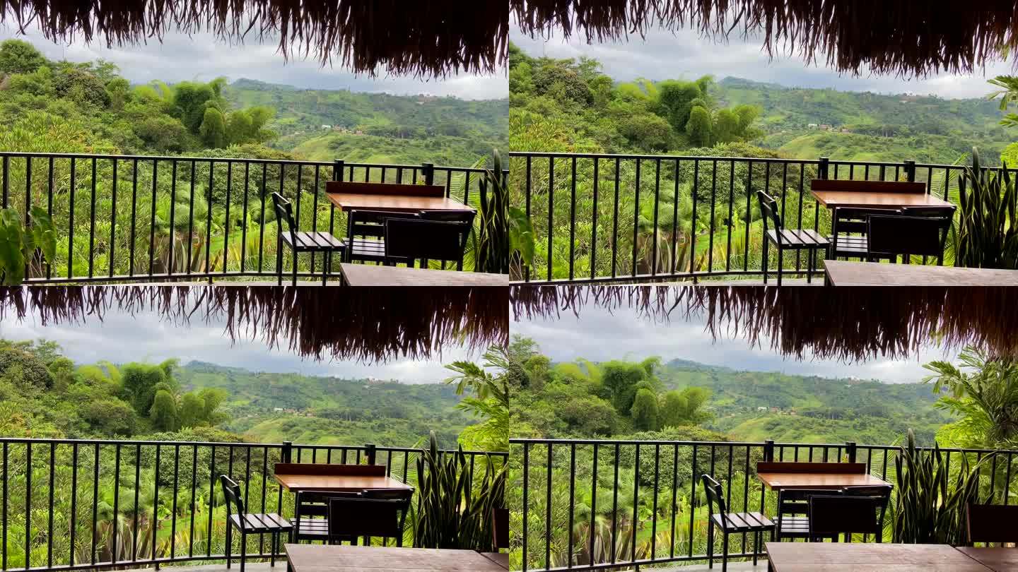哥伦比亚一家豪华酒店主小屋的阳台，可以看到丛林