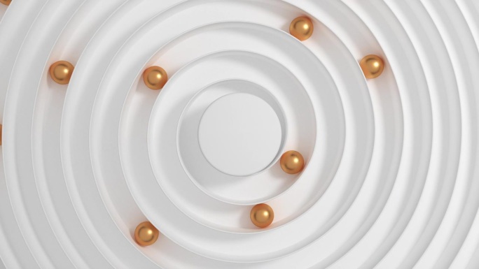 沿着白色螺旋或螺旋路径滚动的3D金球。金色的球滚通过漩涡迷宫从顶部和到达中心。成就的概念，达到目标。