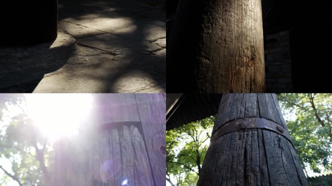 寺庙 光影 木柱子 老木头