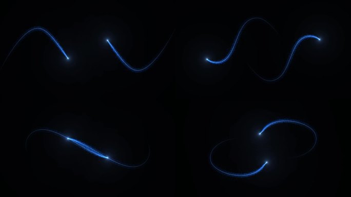 4K蓝色颗粒和闪光。闪光的圣诞节。散景灯。3D发光尘埃轨迹。标志启示者。介绍动画。孤立在黑色。