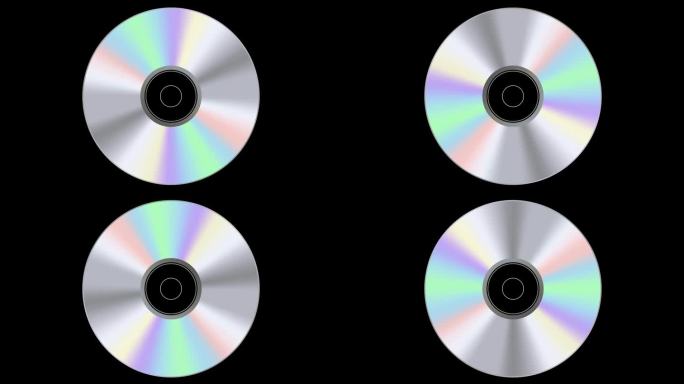 光盘旋转黑色背景。DVD光盘与闪亮的颜色。阿尔法频道，靠近。