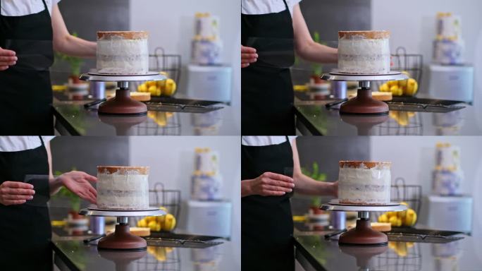 重点糖果师展示过程包装拉伸覆盖自制蛋糕