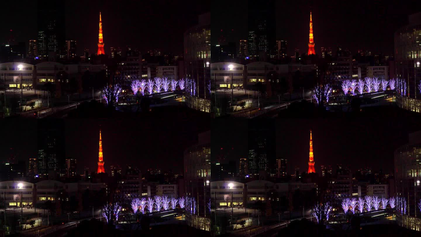 圣诞彩灯外的东京塔
