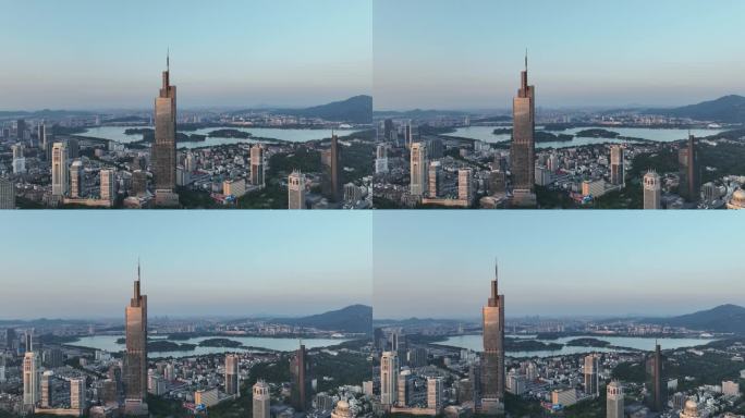 江苏南京市落日余晖照射下的紫峰大厦景观