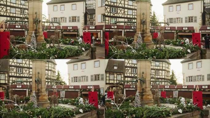 圣诞节期间科尔马历史街区的公共喷泉