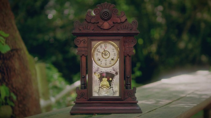 古老的摆钟在森林中计时