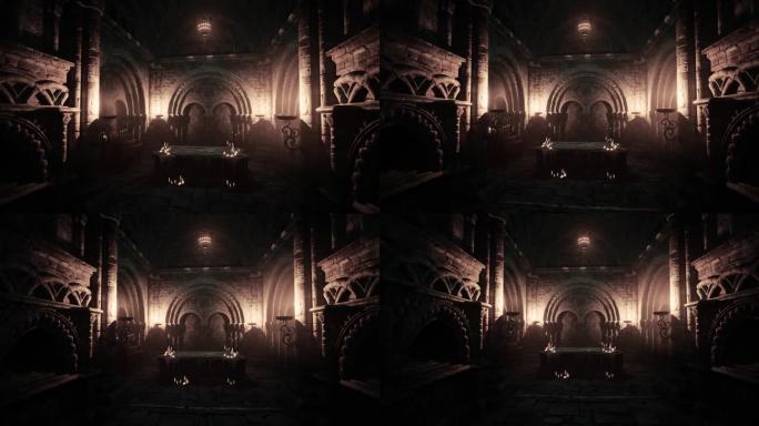 哥特式教堂迷人的烛光内部