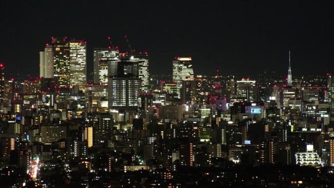 名古屋，日本:名古屋市夜景鸟瞰图。
