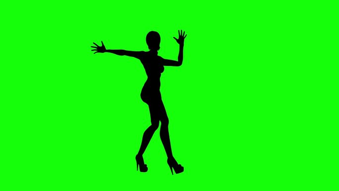 跳舞热女性剪影与绿屏Luma通道
