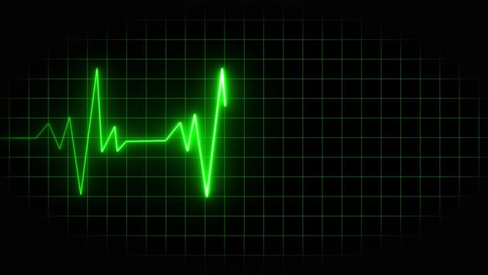 心跳监测器心电图可循环。心跳的绿线心电图监视器。霓虹效果心跳线无缝循环视频心电图图标。4K视频动态图