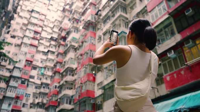 慢镜头:香港的旅游，入住，拍照景点，地产，住宿，旅游景点。