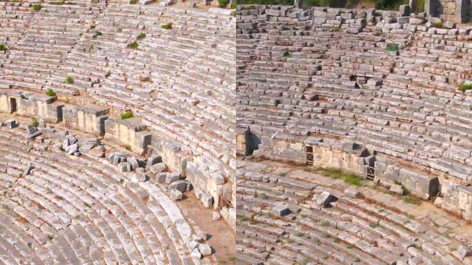 垂直视频。故事的格式。在这段迷人的航拍视频中，佩尔热古城的遗迹映入眼帘，在历史遗迹中展示了一个令人惊
