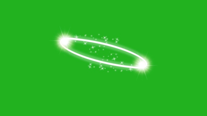 在绿色屏幕背景上的椭圆弧线上旋转的星星