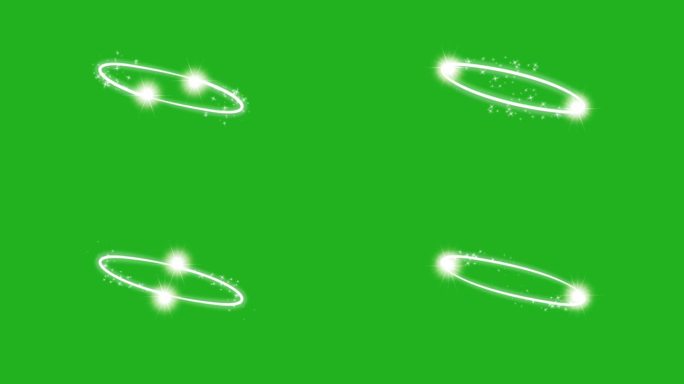 在绿色屏幕背景上的椭圆弧线上旋转的星星