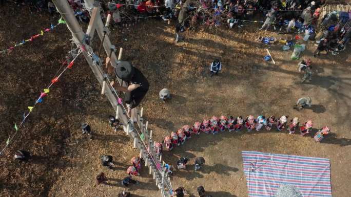 傈僳族上刀山 航拍 民族节日