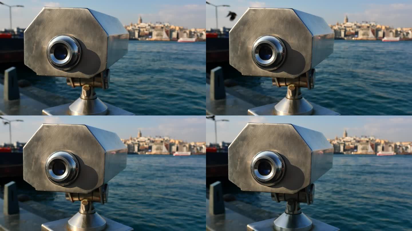投币双筒望远镜俯瞰城市，