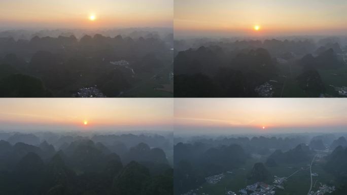 乡村夕阳广西马山喀斯特地貌景色