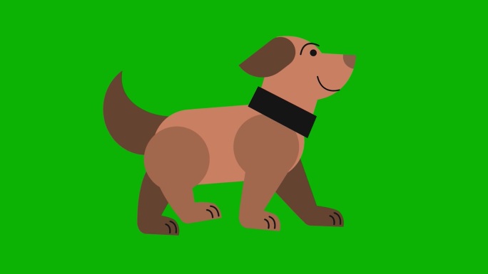 狗在绿幕上奔跑卡通动画。4K(色度键)。
