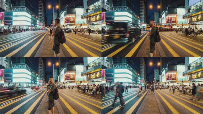 香港旺角人行横道上的行人和车辆