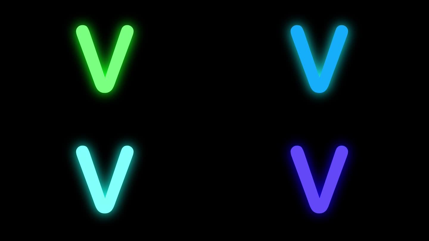 在黑色背景上的彩色V字母的3d渲染动画