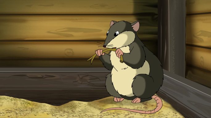 老鼠坐在粮仓里吃东西