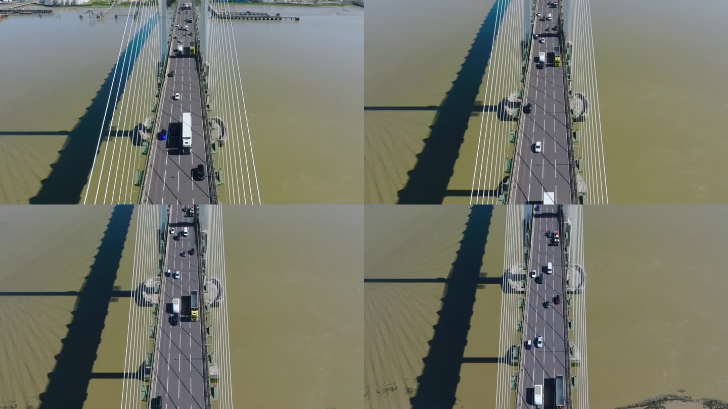 无人机拍摄的伊丽莎白女王二世大桥的航拍照片，从埃塞克斯郡的瑟罗克到肯特郡的达特福德