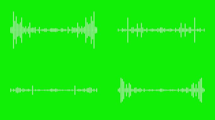 4k抽象音乐声波或音频波从孤立的绿色屏幕背景。线数字极简的声音和音轨波均衡器。形状线体积或语音符号动