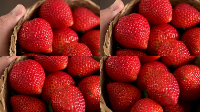 微距镜头中的一盘新鲜草莓
