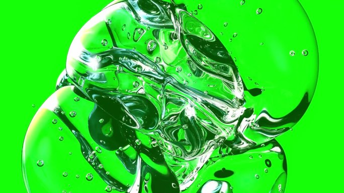 气泡元素动画。绿色屏幕上气泡的运动。可用于皮肤护理或化妆品行业。