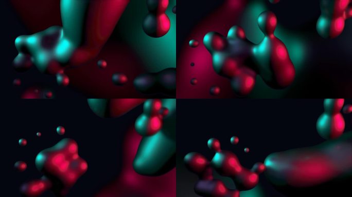 3d渲染的液体形状斑点球体在蓝色和红色阴影无缝无限循环的艺术背景