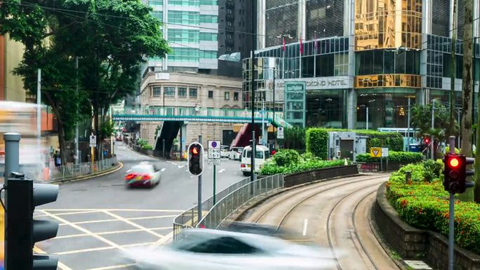 香港市区电车路线的延时拍摄。