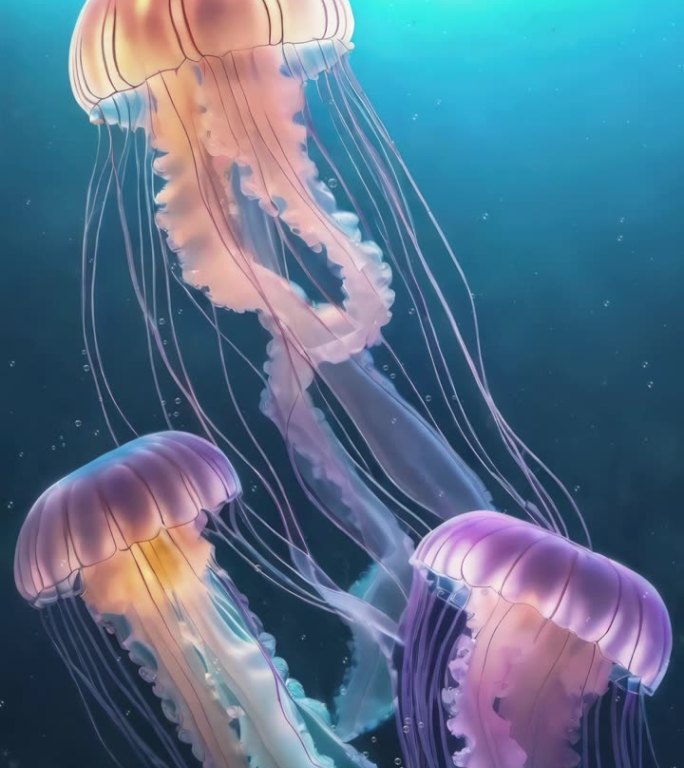 水下漂浮的彩色水母特写