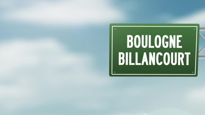 法国布洛涅-比扬古市-法国大区城市城镇道路标志在蓝色多云的天空-股票视频