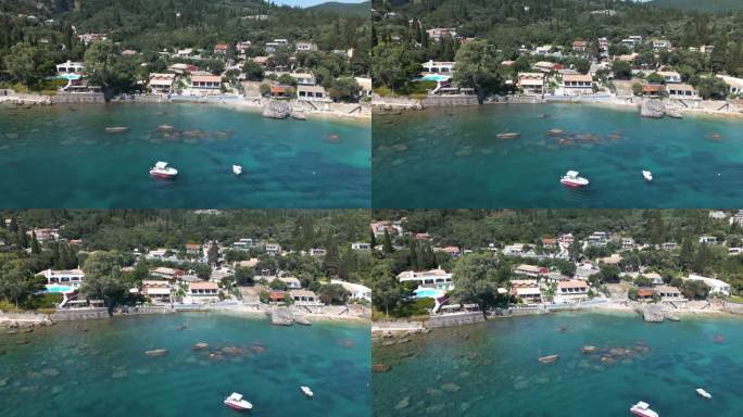 在希腊岛风景如画的海滩上拍摄的轨道无人机