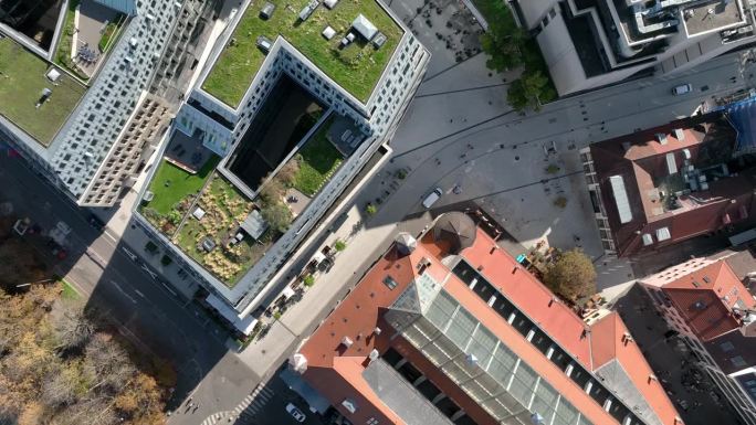 阳光明媚的日子斯图加特市中心屋顶交通街道空中俯瞰全景4k德国