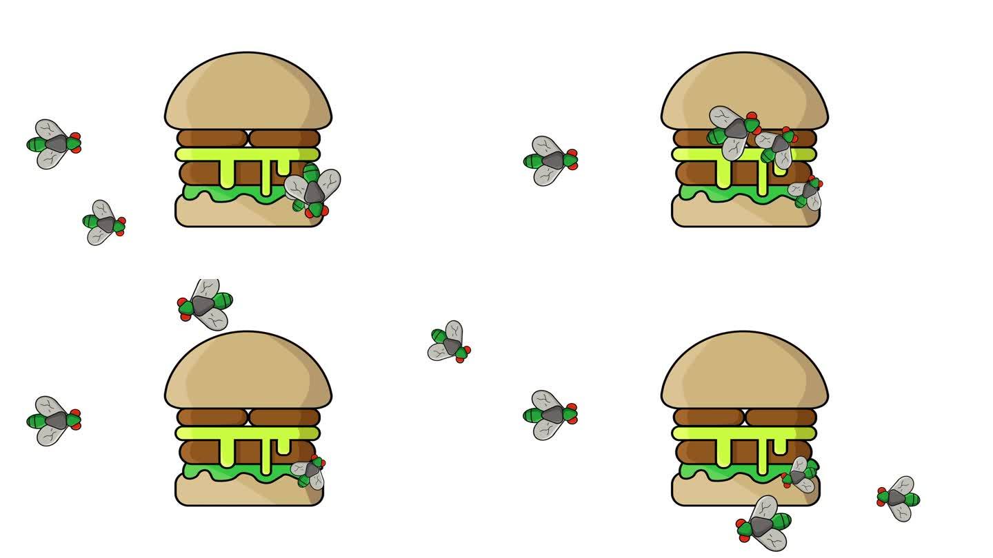 苍蝇成群的汉堡动画