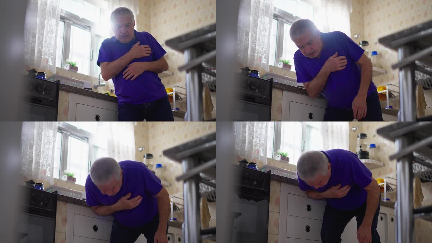 老人胸口心悸，家中突发心脏病现场倒地，老人昏倒在厨房地板上