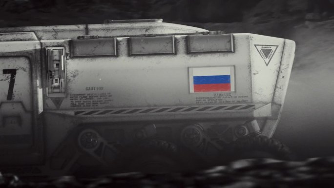 月球的太空殖民。带着俄罗斯国旗的月球车正在探索月球表面