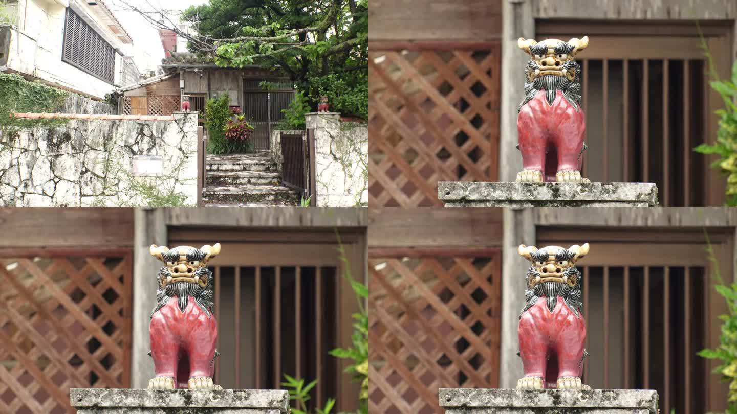 日本冲绳那霸:街上的狮子狗雕像。
