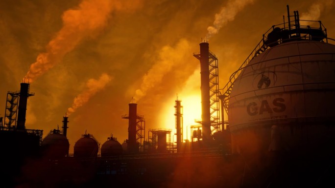 黄昏液化天然气-液化天然气重工业在日落，虚构的循环视频