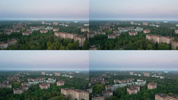 鸟瞰乌克兰切尔诺贝利禁区内人口众多的城市普里皮亚季