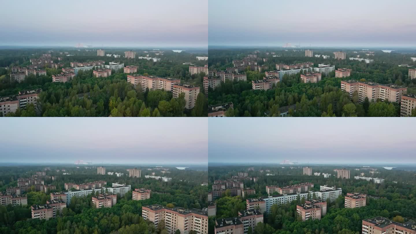 鸟瞰乌克兰切尔诺贝利禁区内人口众多的城市普里皮亚季