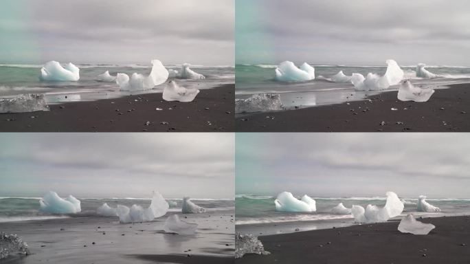 冰岛钻石海滩的延时冰川
