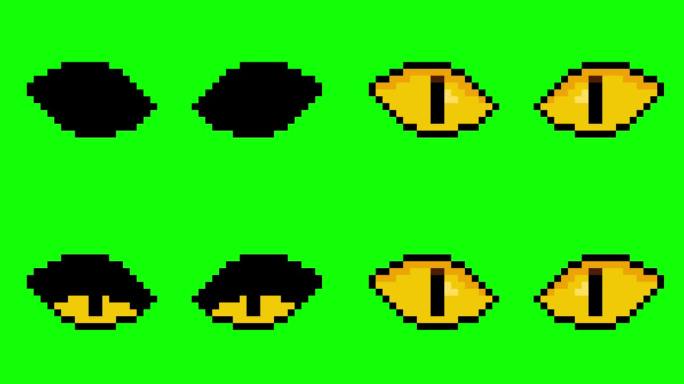 4k动画猫眼像素艺术万圣节绿色屏幕